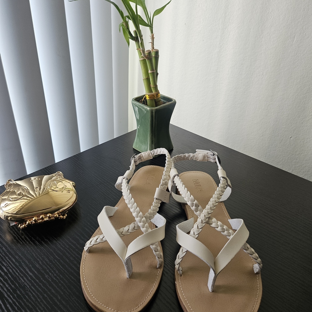MIA Women's Braided Sandals - Cream and Tan